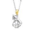 925 sterling silver clavicle chain necklace with cat design and pearl bead options