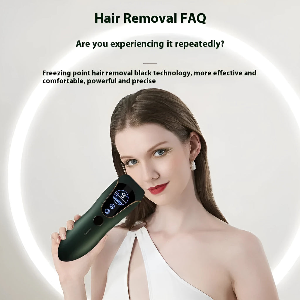 Sundial design freezing point hair removal device in green, pink or white colour for body face and leg hair removal.