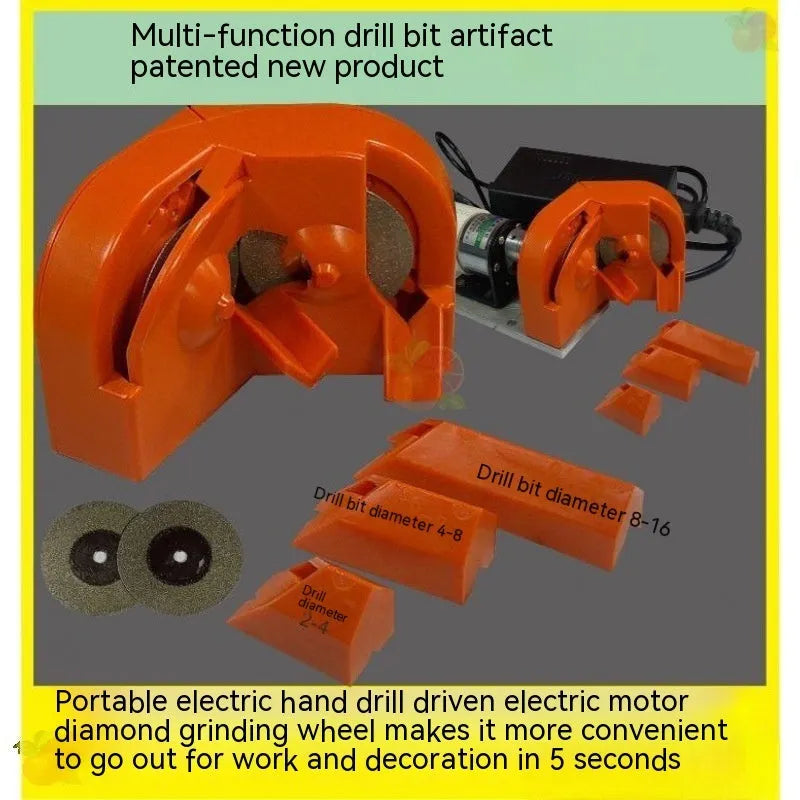 Universal portable grinding drill tool with orange and black sander sets
