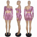 Women's black hollow-out net two-piece sleeveless dress set with short skirt