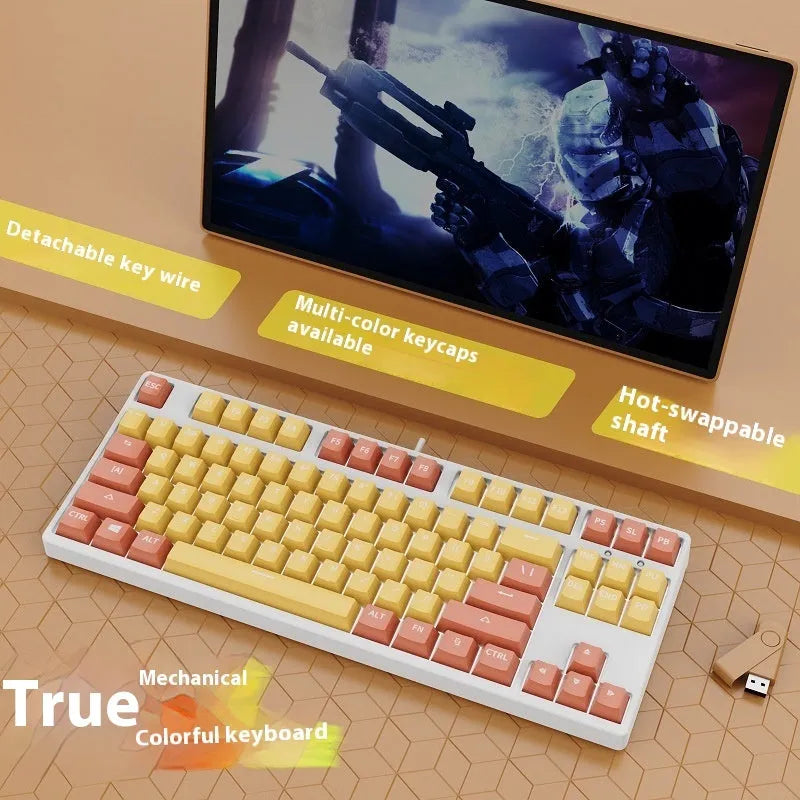 87-key hot-swappable mechanical gaming keyboard with two-tone keycaps and metal chassis