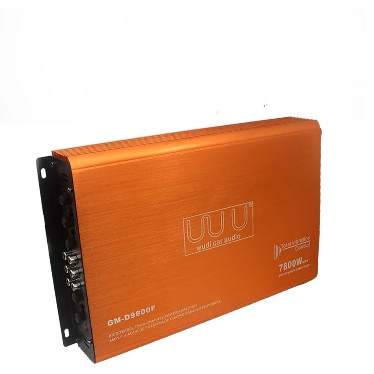 Car four-way power amplifier 9800F, 4-channel 12V 7800W, aluminium alloy body, 2.7kg
