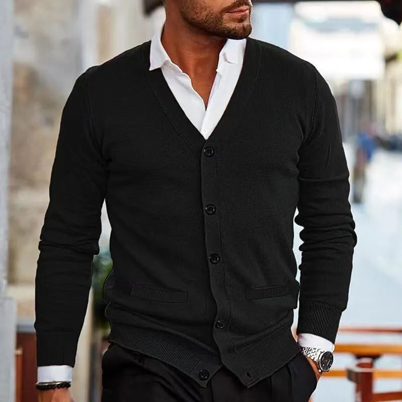 Men's slim-fit acrylic cardigan sweater coat in autumn colours with long sleeves