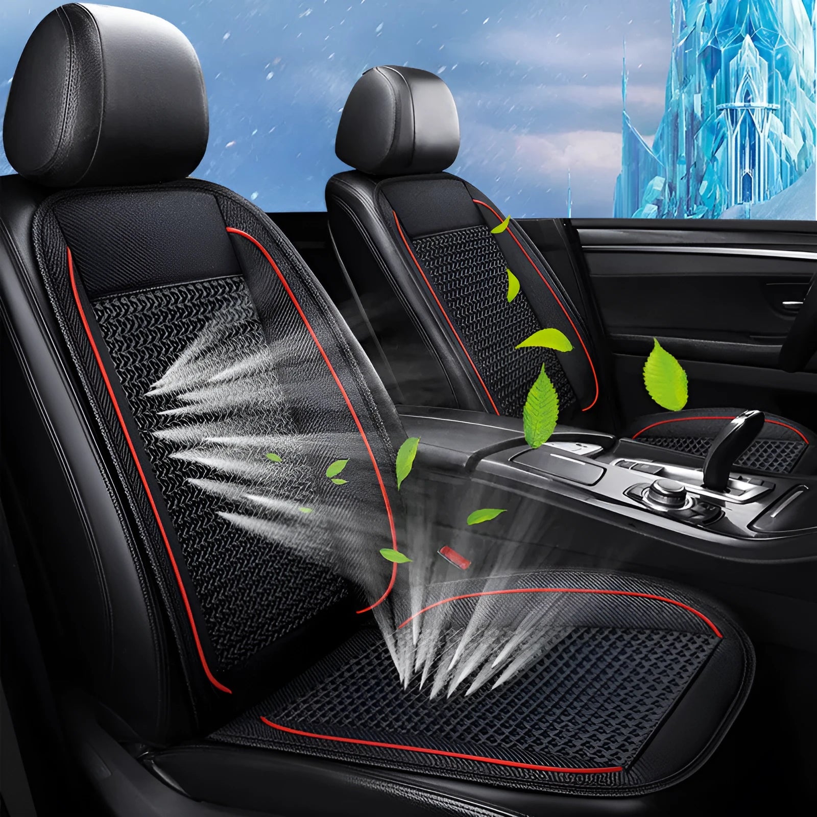 Car ventilation massage seat cushion in black colour measuring 60x60cm