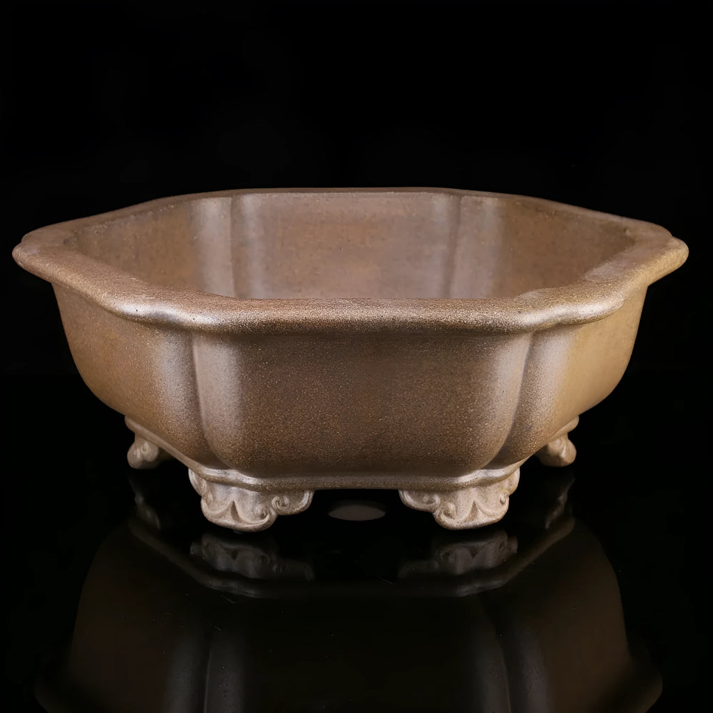 Large handmade purple sand flower pot showing hexagonal and begonia basin style options