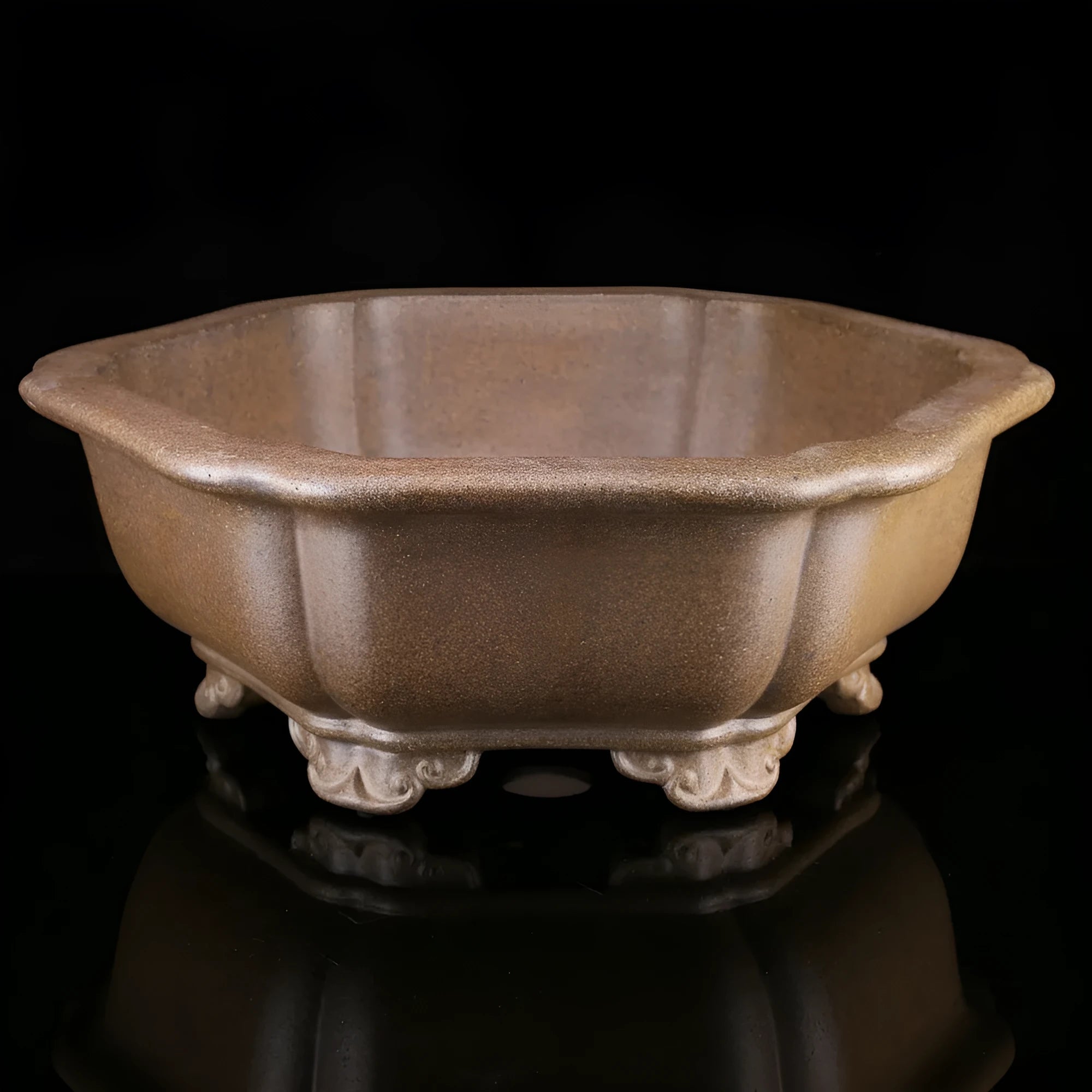 Large handmade purple sand flower pot showing hexagonal and begonia basin style options