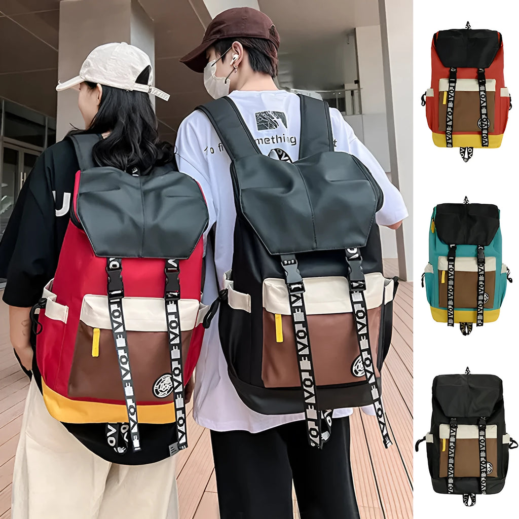 Oxford cloth backpack in black green or red with 32cm width and 17cm depth for students