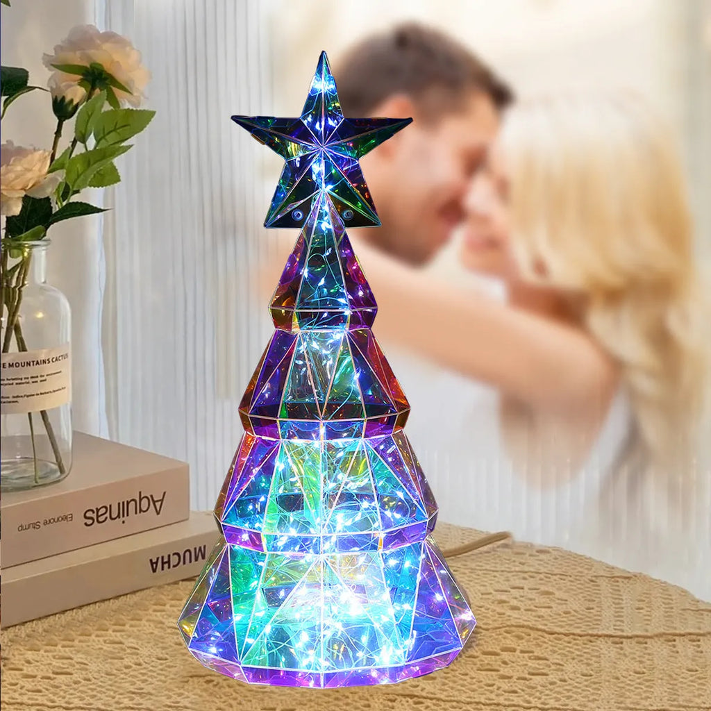 Colourful cartoon Christmas tree light with LED illumination on PET plastic base
