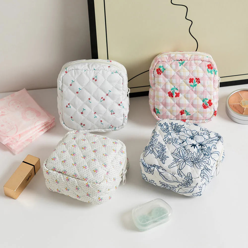 Floral polyester coin purse with zip closure in various pattern options