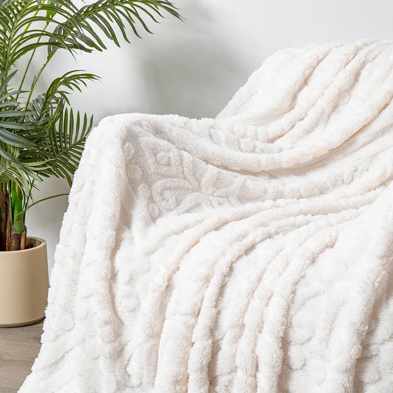 Shu cotton velvet jacquard blanket showing plant flowers pattern in fog blue colour