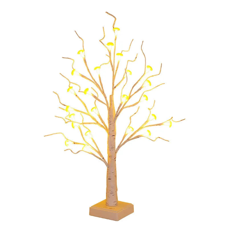 60cm mushroom tree LED lamp with 24 small flowers on birch tree design