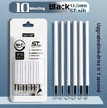 Set of ten quick-drying pen refill cartridges in black, blue, ink blue, and red colours
