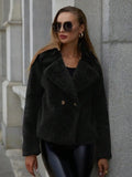 Women's loose short faux fur coat in rose red colour with regular sleeves