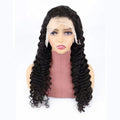 Solid colour human hair wig with half lace front, shown in a long length.
