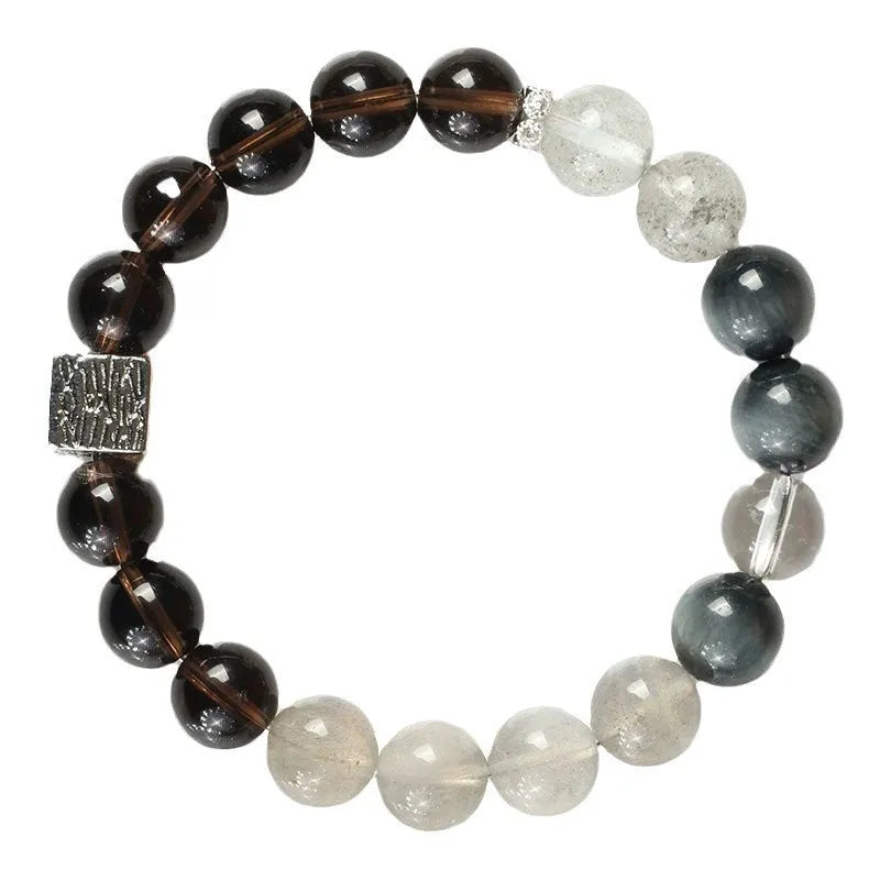 10mm geometry-shaped crystal couple bracelet in polished khaki with Chinese style design