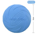 Soft rubber dog frisbee toy in blue colour showing flying disc shape for outdoor fetch games