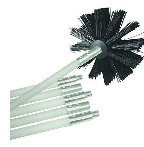 Flexible chimney cleaning brush with nylon bristles, extended to 600mm length for duct and pipe cleaning.