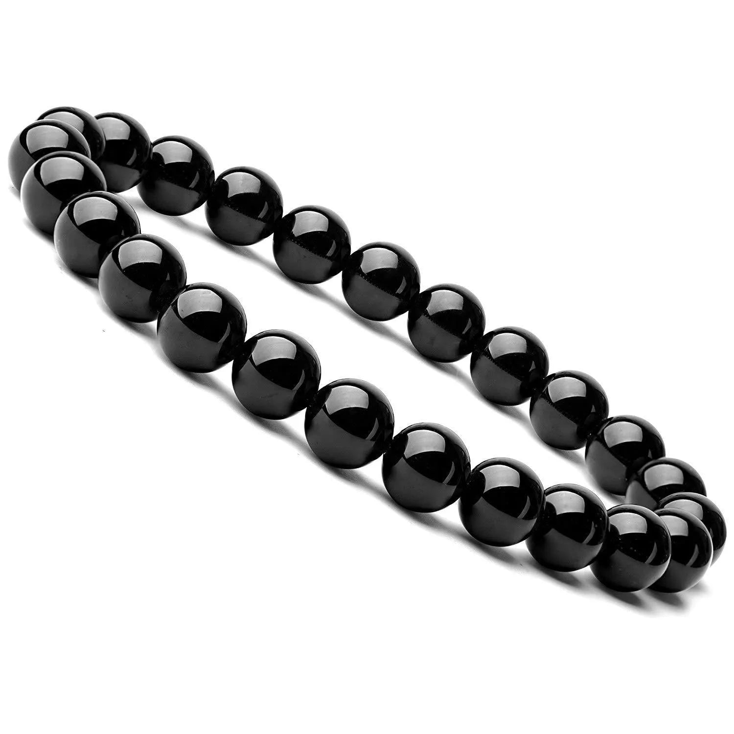 Black onyx geometric bracelet with 8mm beads on a stretchy elastic cord.