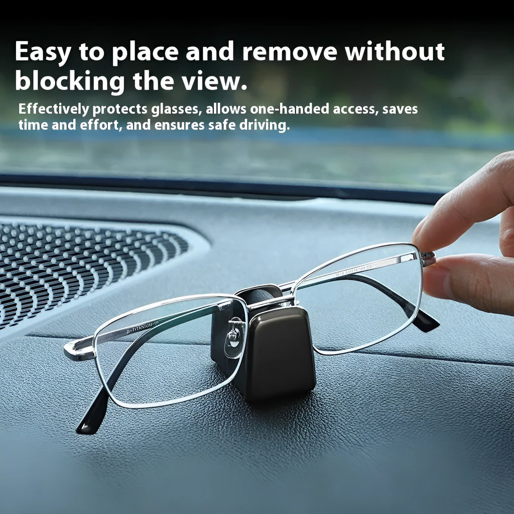Zinc alloy and leather car dashboard glasses clip in black holding sunglasses securely
