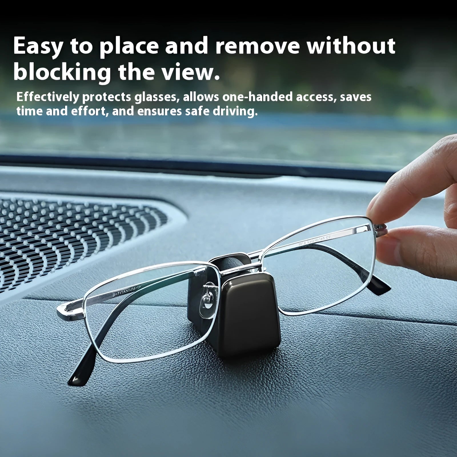 Zinc alloy and leather car dashboard glasses clip in black holding sunglasses securely