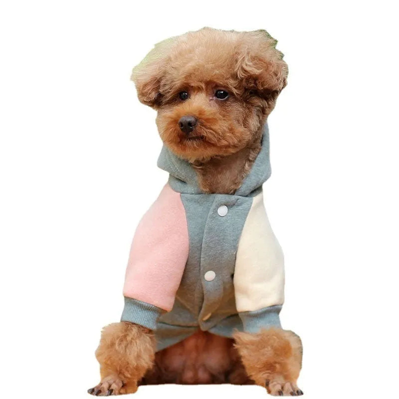 Cotton pet sweatshirt for dogs and cats in brown, green, and pink colours