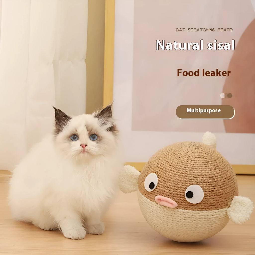 15cm cube puffer leakage pet feeder toy with sisal hemp strip construction for dogs and cats