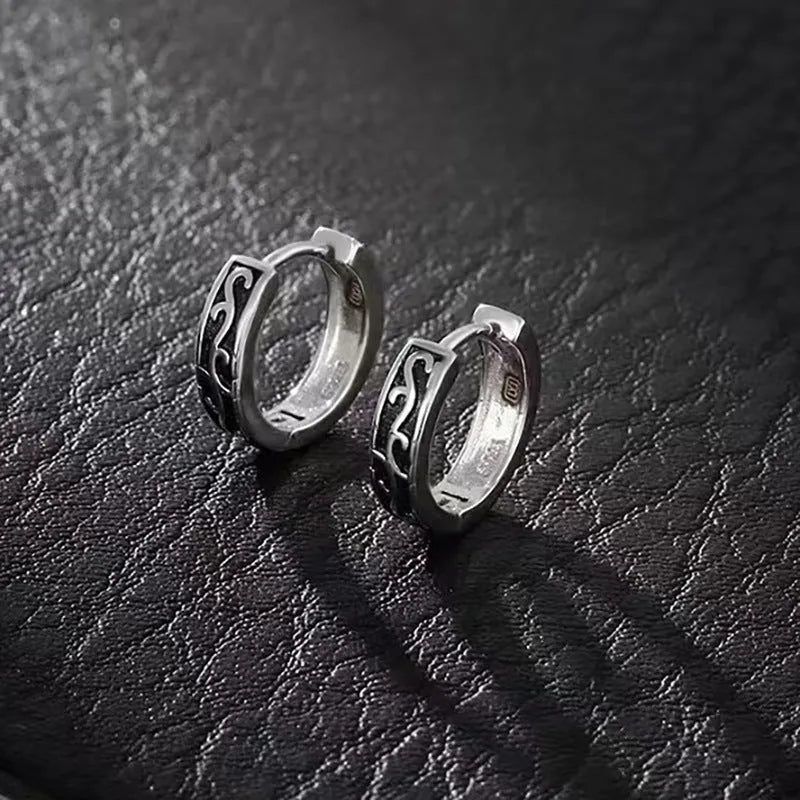Men's copper geometric hip hop earrings in 10mm and 14mm sizes with auspicious cloud design