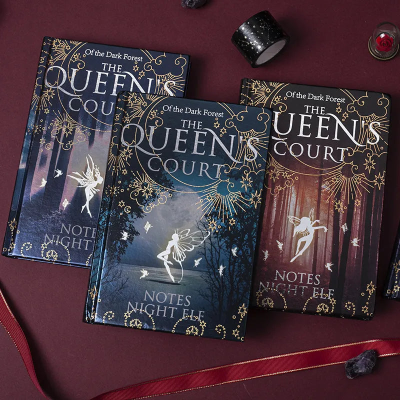 Blue and purple A5 hardcover luminous notebooks open to show full-colour illustrated pages.