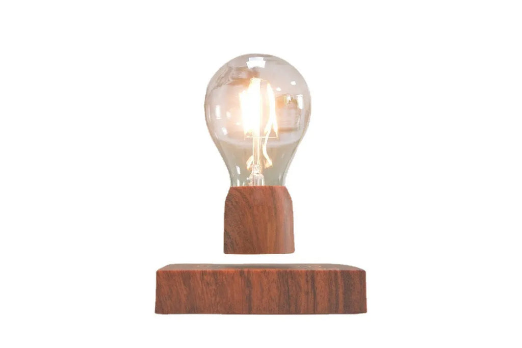 Magnetic levitation floating bulb with imitation wood base and glass enclosure