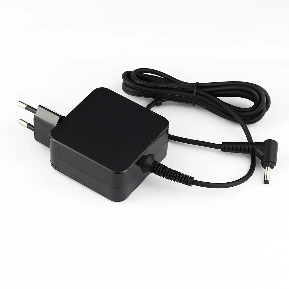 Black 45W laptop power adapter with DC charging cable and US plug