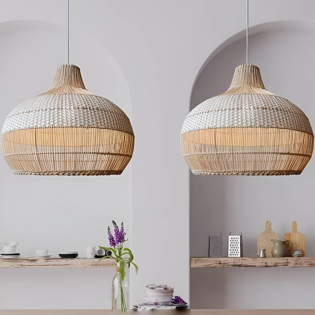 Woven rattan chandelier with a 60cm diameter, pastoral Southeast Asian style, for living room or homestay.