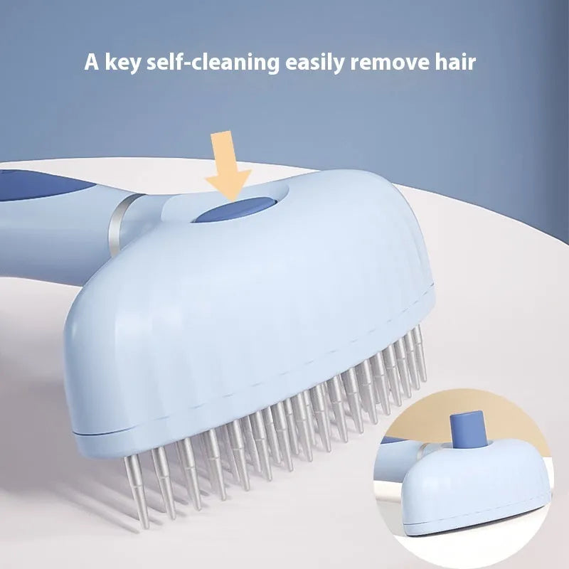 Double-row stainless steel dog grooming comb in azure light blue colour