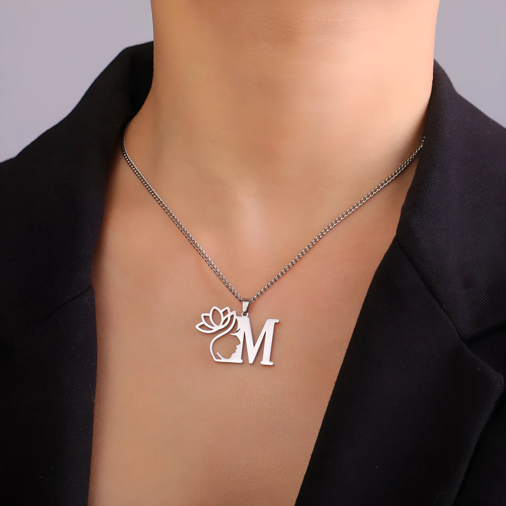 Stainless steel cross chain necklace with electroplated gold finish and letter pendant