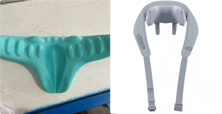 Grey elastic fabric USB neck and back massage instrument with infrared function.