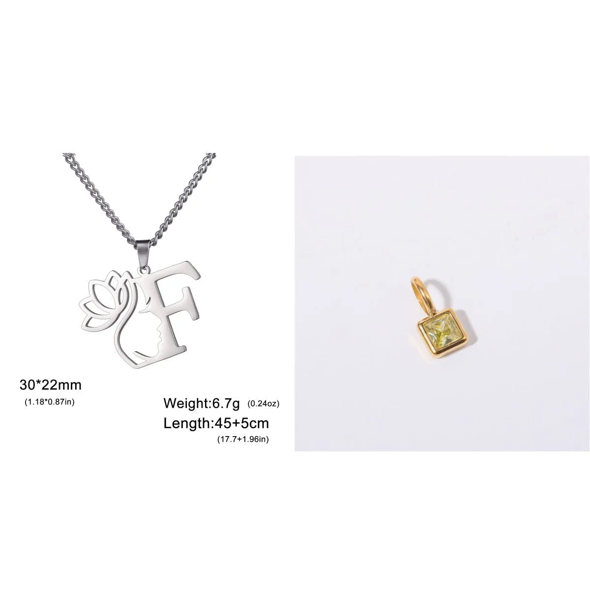 Stainless steel cross chain necklace with electroplated gold finish and letter pendant