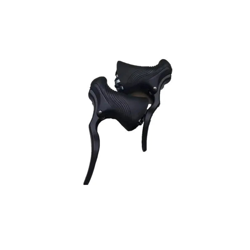 Pair of aluminium alloy road bicycle brake handles in black and black/silver finishes