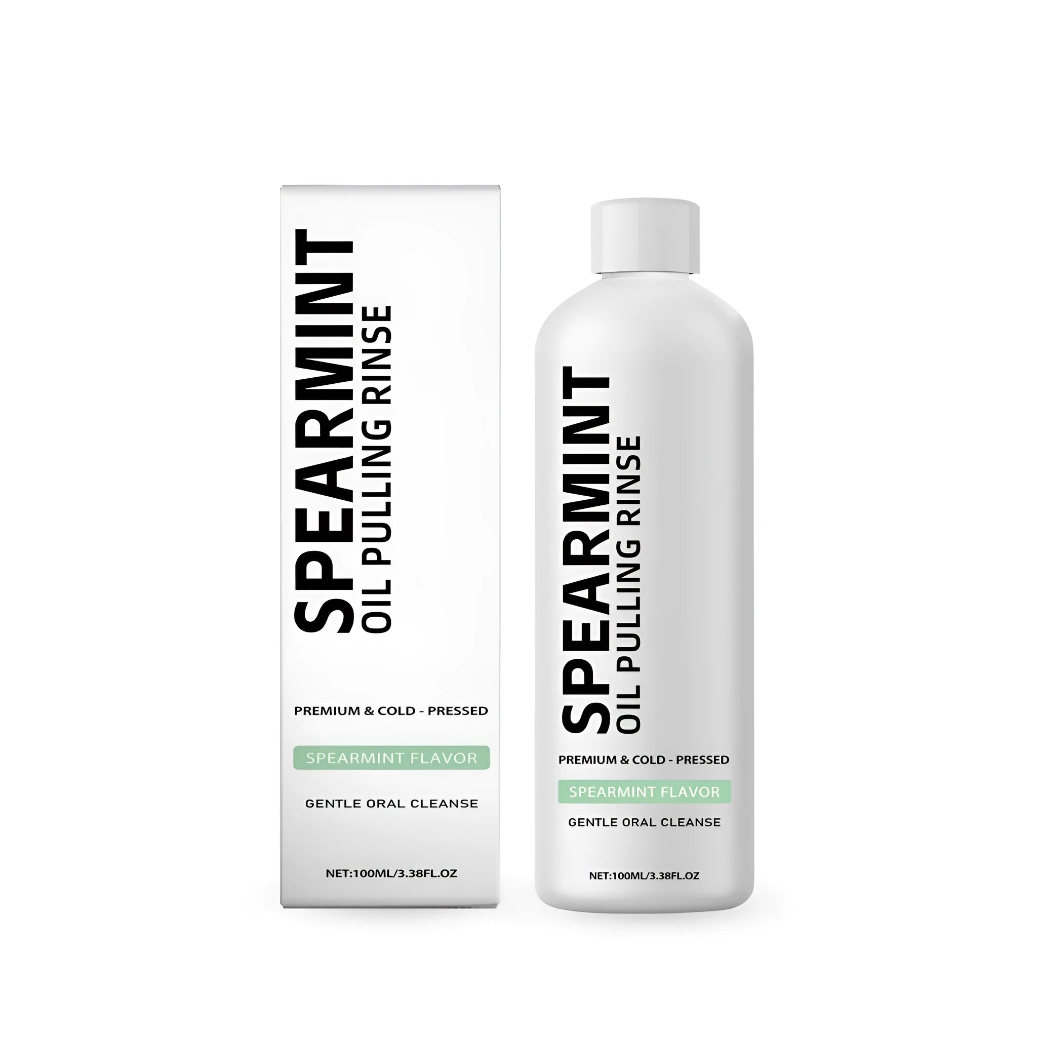 100ml bottle of spearmint oil pulling rinse mouthwash with natural extracts