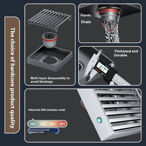 Gun grey 304 stainless steel courtyard deodorant floor drain with 15x15cm square grating