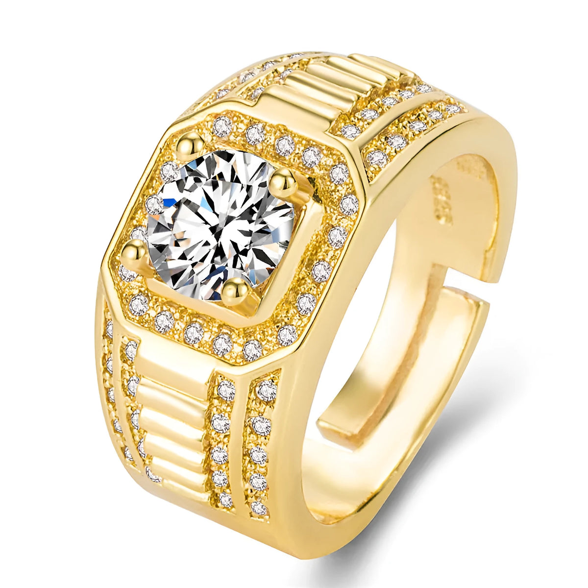 Adjustable copper men's ring with large square diamond design in gold or platinum colour