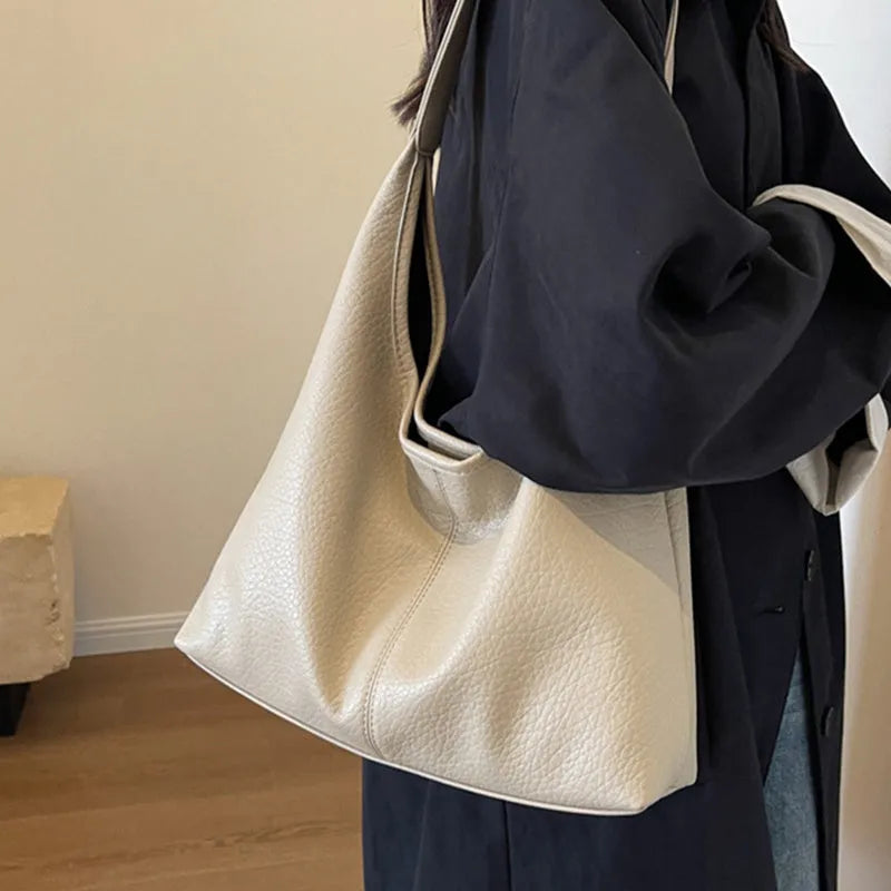 2Pcs women's large capacity PU shoulder bag set with small wallet in beige, black, apricot, brown, coffee, or khaki