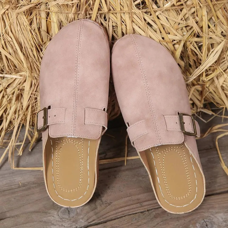 Women's casual wedge slippers in black, dark blue, pink, khaki, and light brown on a rubber sole