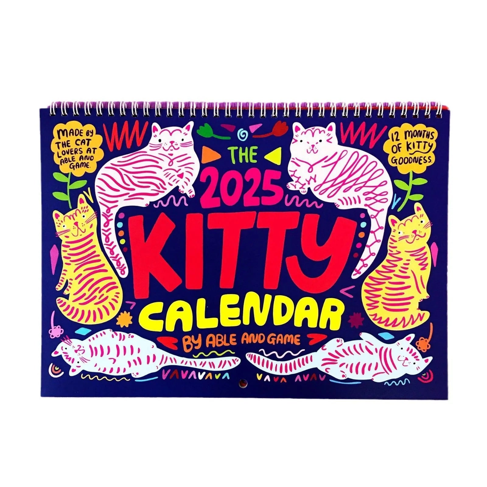 Cat-themed wall calendar for the 2024 or 2025 year on a single paper sheet.