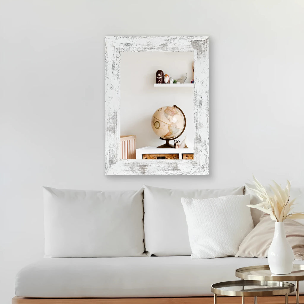 Wall-mounted rectangular mirror with a Little White MDF frame in retro Chinese style.