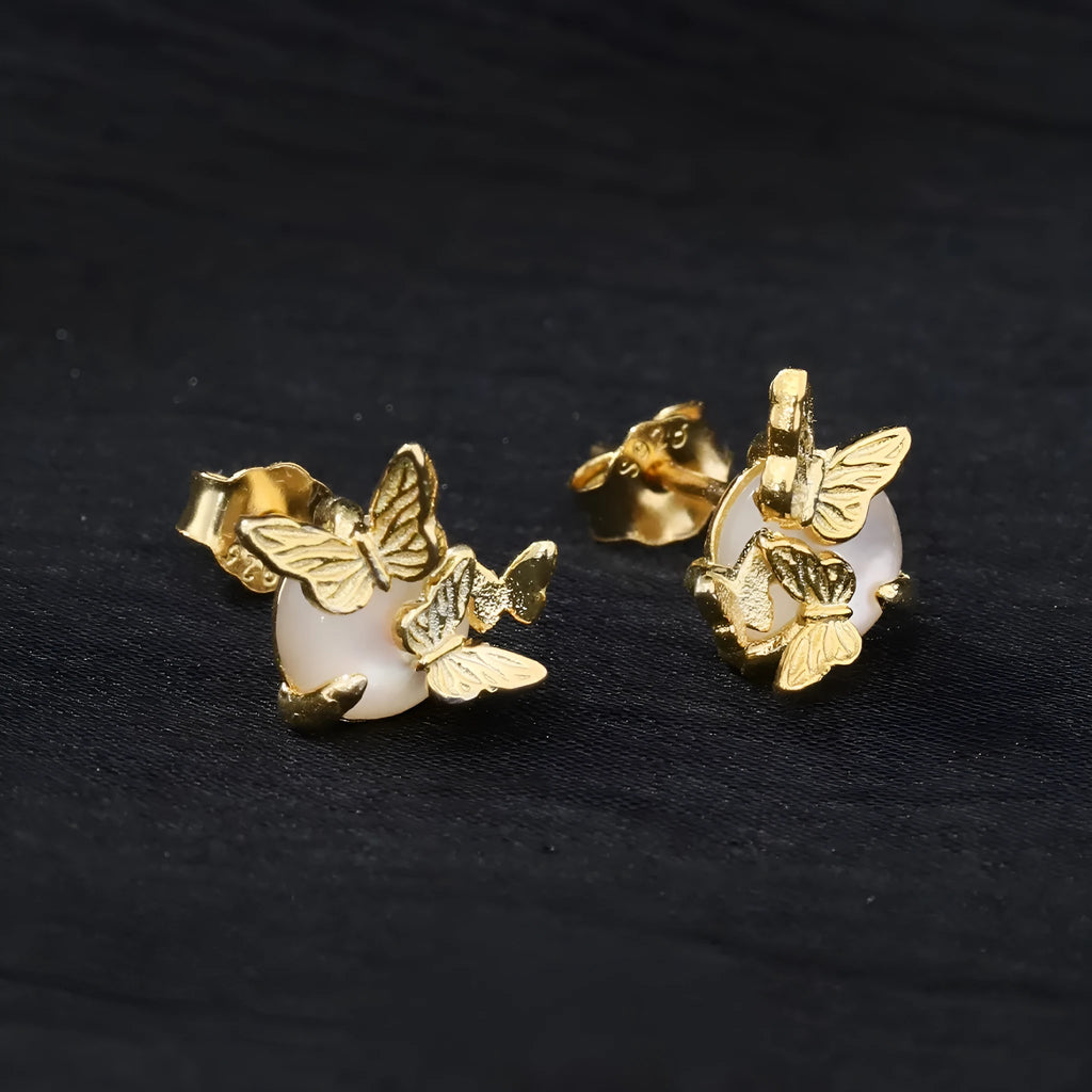 925 sterling silver butterfly stud earrings with electroplated white gold or gold finish for women