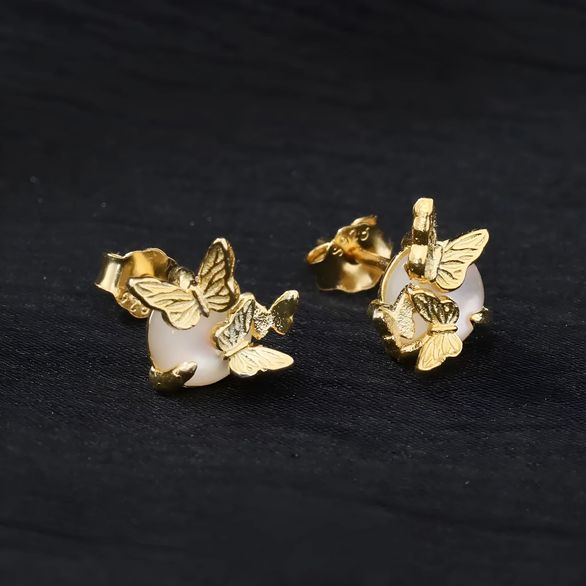 925 sterling silver butterfly stud earrings with electroplated white gold or gold finish for women