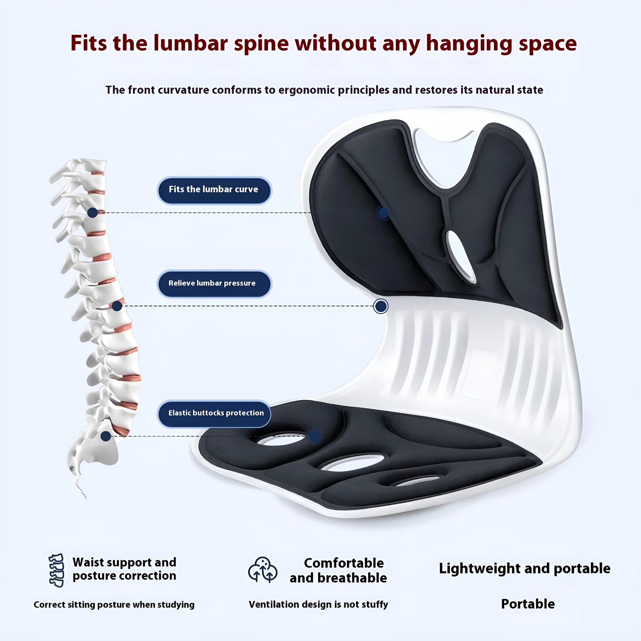 Japanese style lumbar support cushion in grey or black with polyethylene exterior and sponge filler
