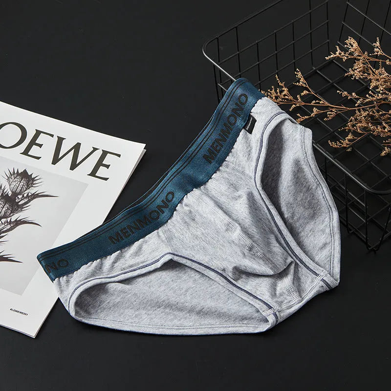 Men's low waist cotton briefs in a black and blue colour combination.