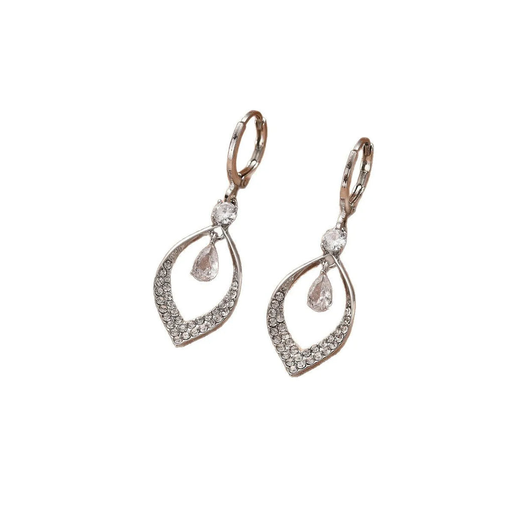 Women's zircon drop tassel earrings with teardrop shape and electroplated gold or silver finish