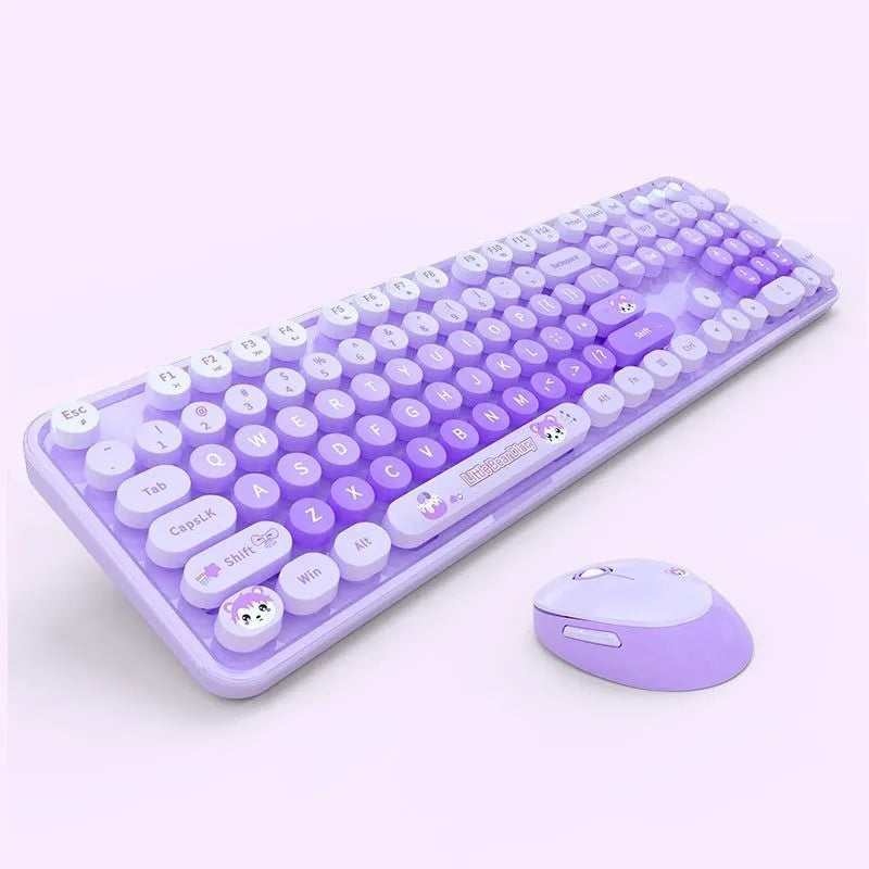 Wireless keyboard and mouse set in selected colour with photoelectric working mode for notebook and office use