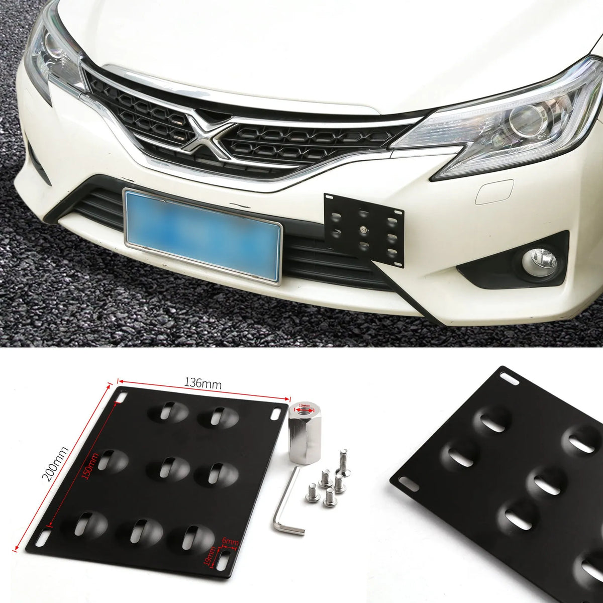American licence plate frame trailer hook for car modification with metal plate and mounting hardware